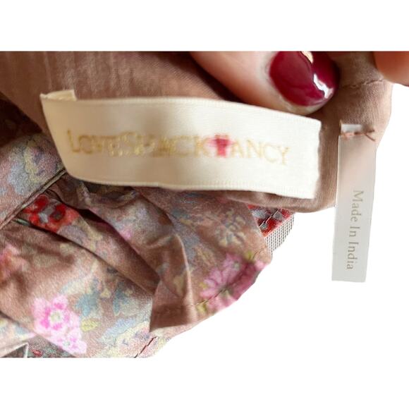 LOVESHACKFANCY Lyna Maxi Dress Tan Garden Cotton Ruffle Floral Pink S 4-6 Sample - Picture 11 of 14